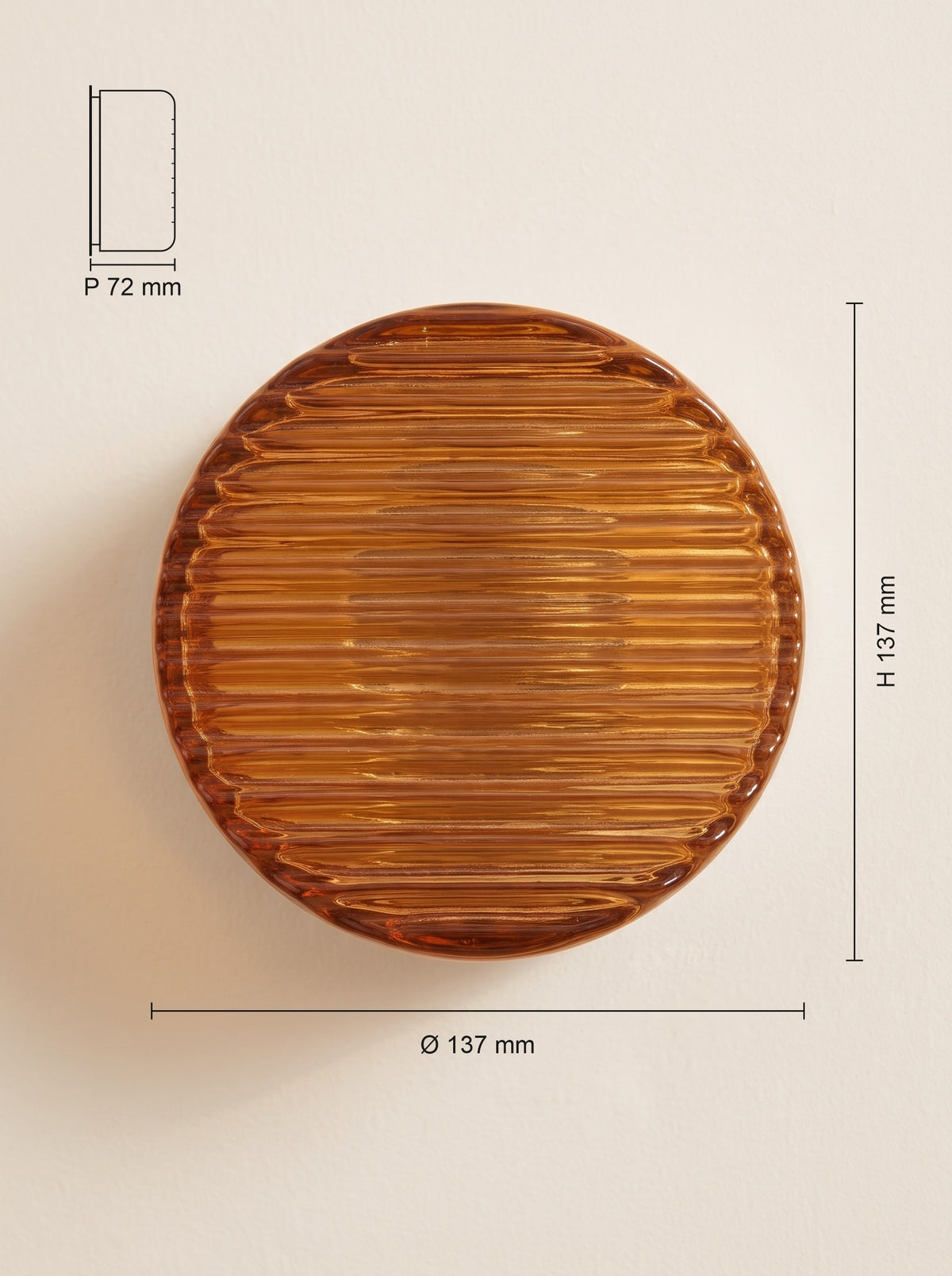 Dimensions : Applique murale ARCA ambre, verre strié