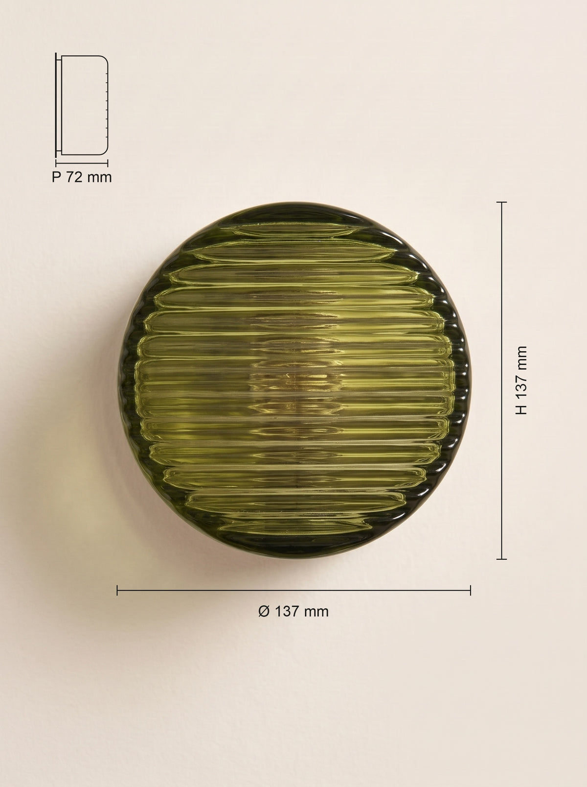 Dimensions : Applique murale ARCA vert olive, verre strié