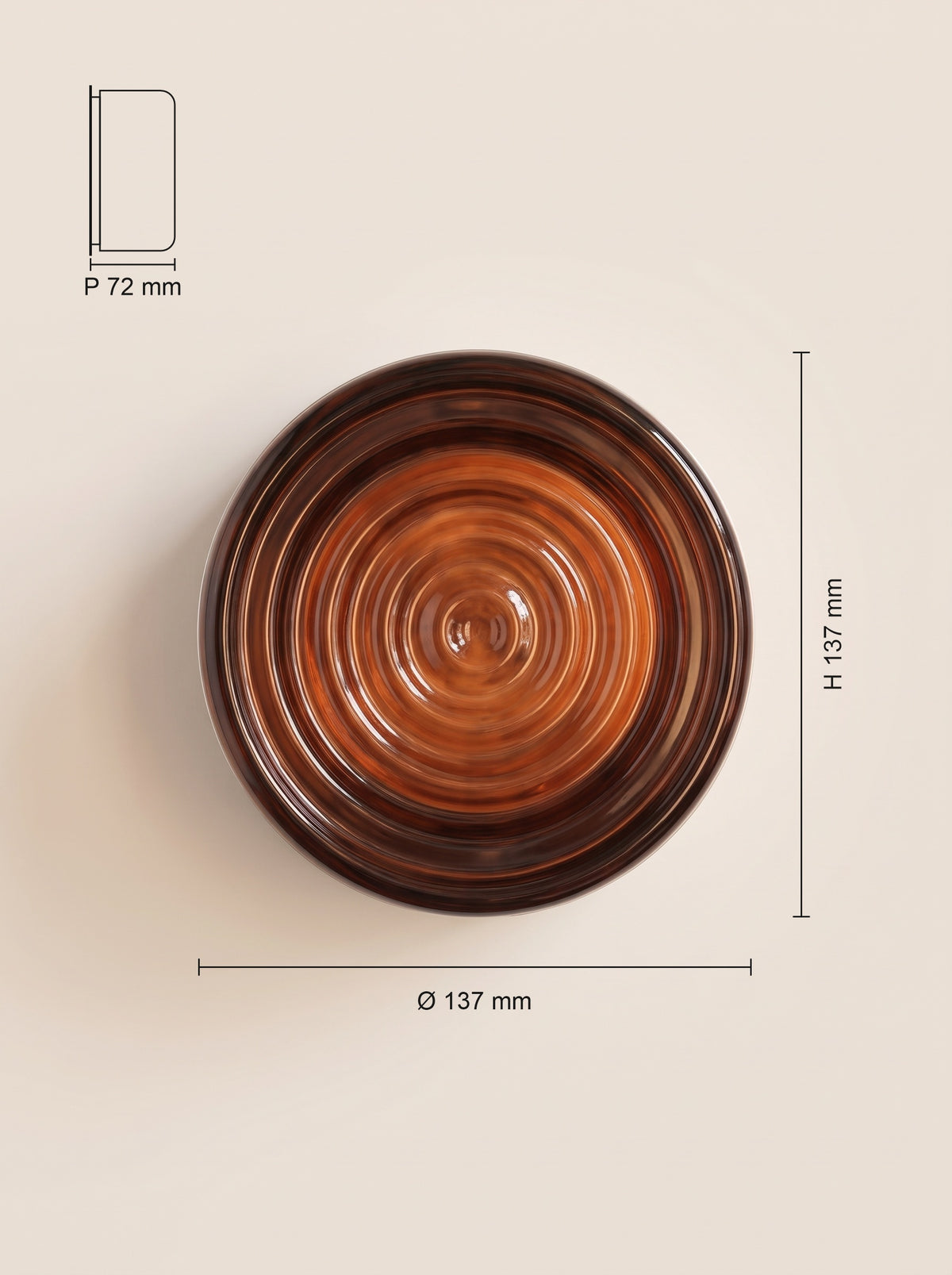 Dimensions : Applique murale ONDE ambre, verre moulé