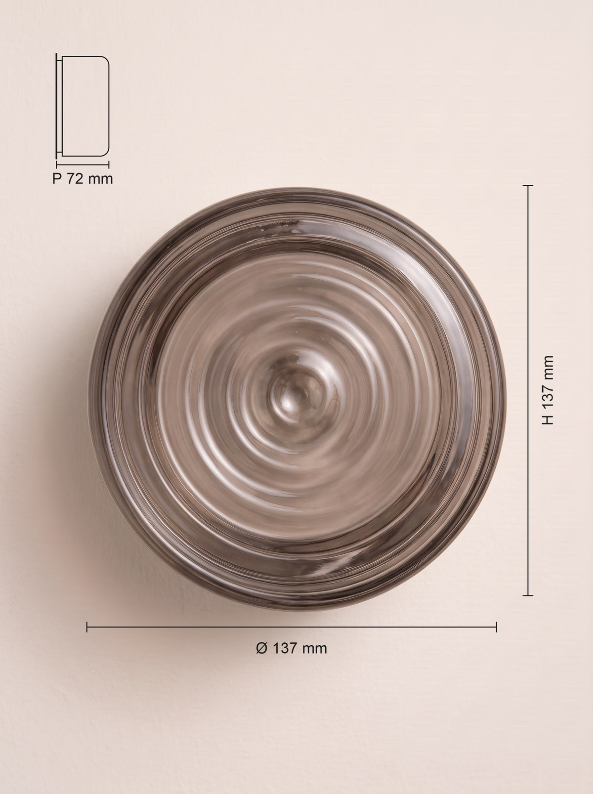 Dimensions : Applique murale ONDE fumé, verre moulé