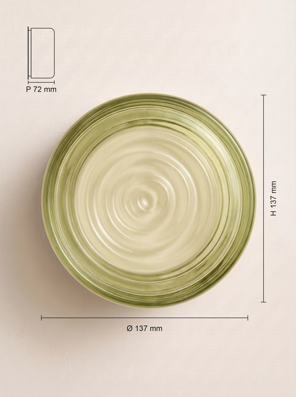 Dimensions : Applique murale ONDE vert olive, verre moulé