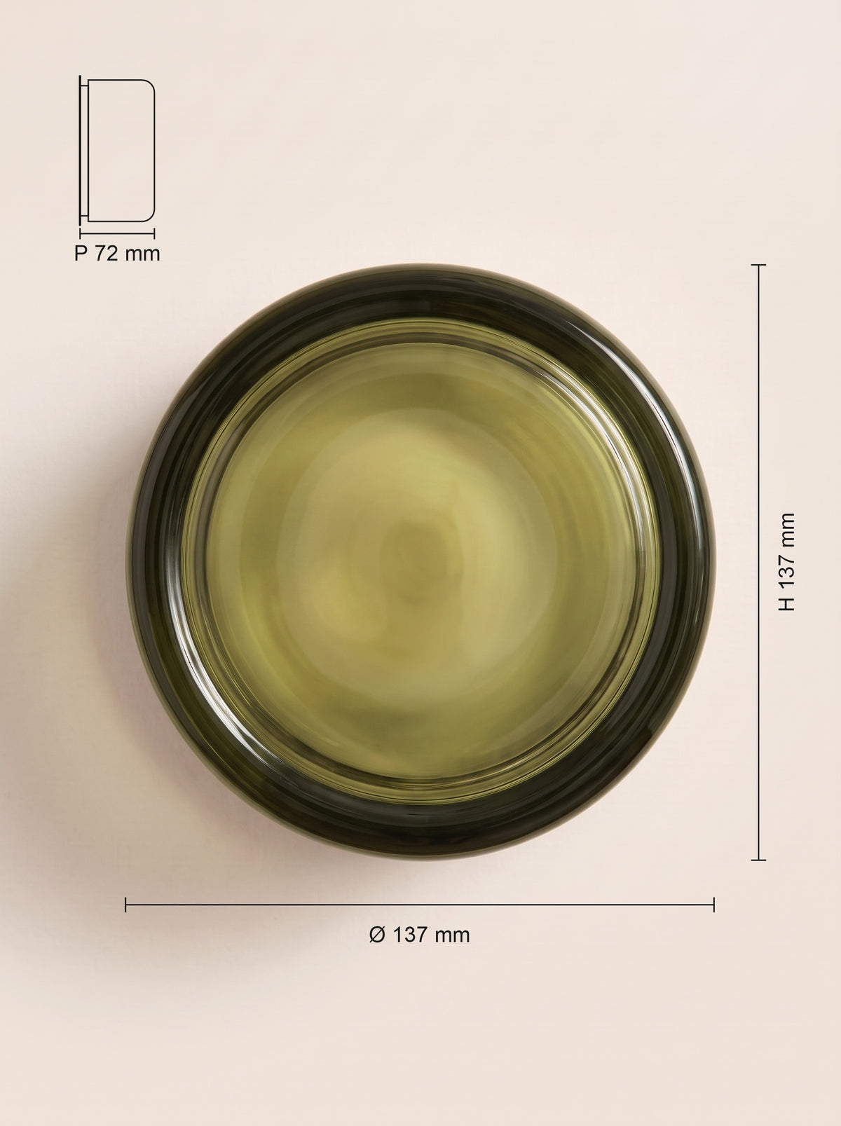 Dimensions : Applique murale ORBE vert olive, verre lisse